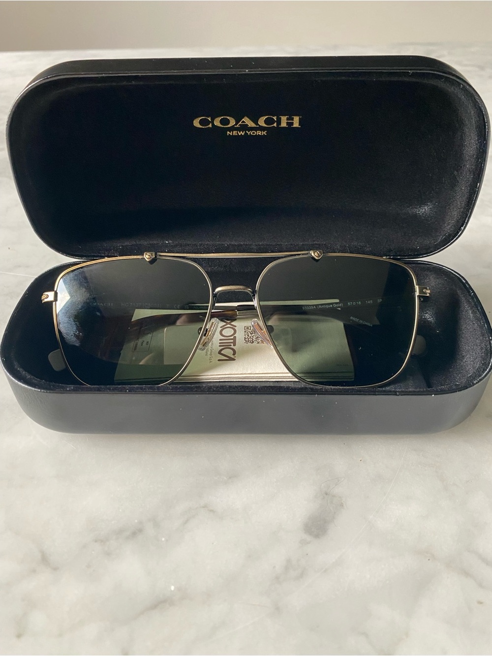 Coach Mens Aviator Sunglasses Antique Gold Polarized HC7137